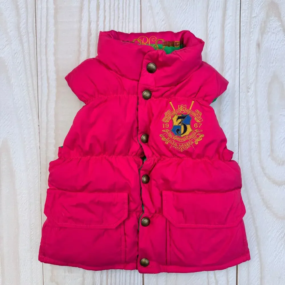 Ralph Lauren Girls Size 4? Equestrian Reversible Down Filled Puffer Vest Jacket